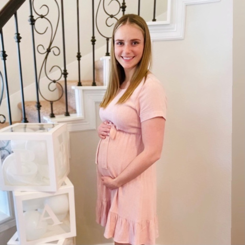 Pinkblush Blush Pink Maternity Dress with Tie Waist